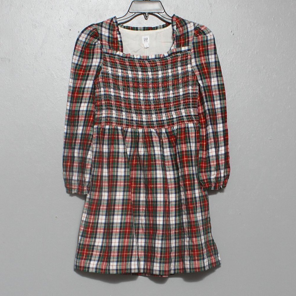 Gap kids nwt smocked holiday long sleeve red plaid dress
